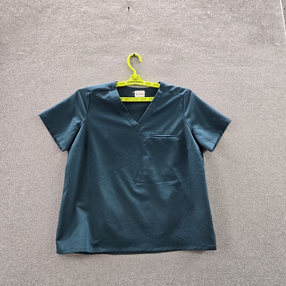 Mandala Women Scrub Top S Teal Equa-Tek Mock Wrap Short Sleeve Logo